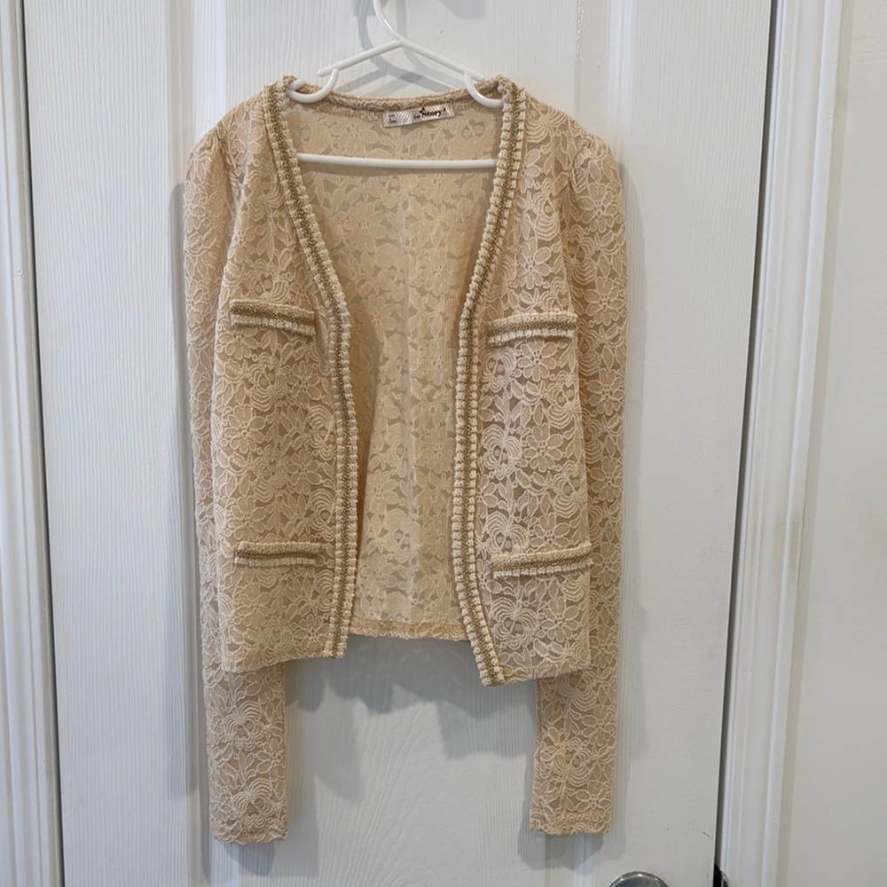 Elegant Lace Beige Cream Cardigan